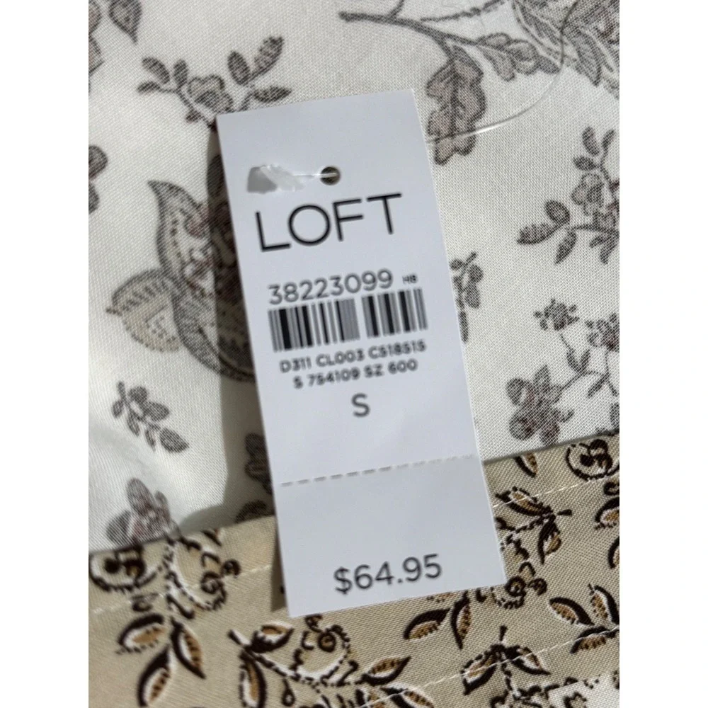 LOFT Floral Boho Peplum Blouse Small Cottagecore Puff Sleeve V Neck Top NWT